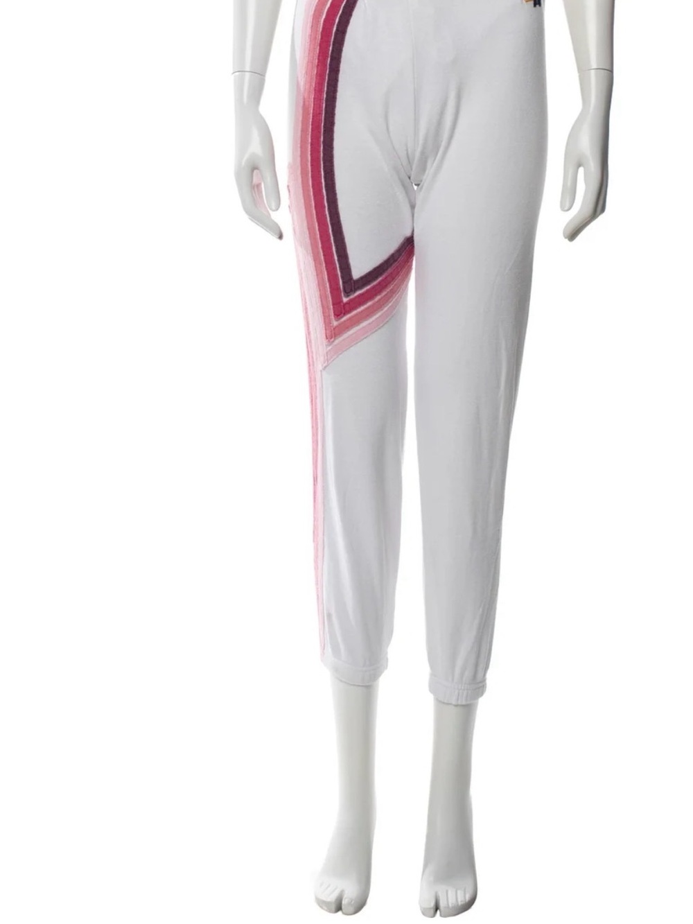 Aviator Nation White Track Pants with Pink Chevron Stripes